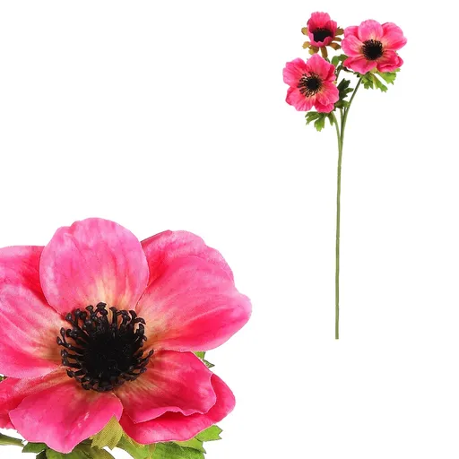 Umělá květina Sasanka, 3 květy, tmavě růžová, 15 x 15 x 55 cm