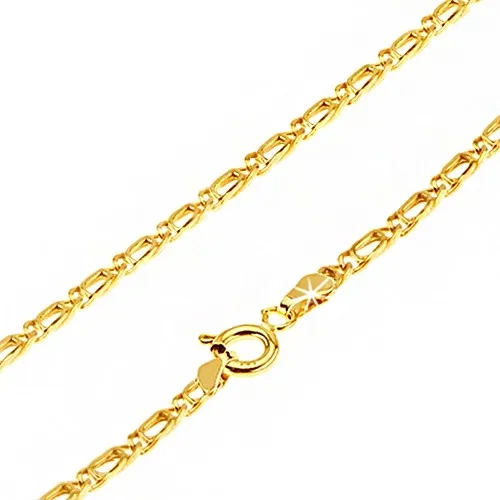 Řetízek ze žlutého 14K zlata - dvě ohnutá překrývající se očka, 550 mm