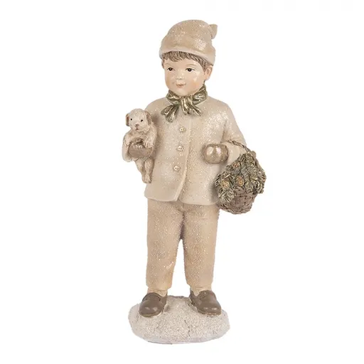 Béžová dekorace chlapec s pejskem a košíčkem - 9*7*18 cm Clayre & Eef
