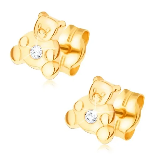 Zlaté náušnice 14K medvídek se zirkonem