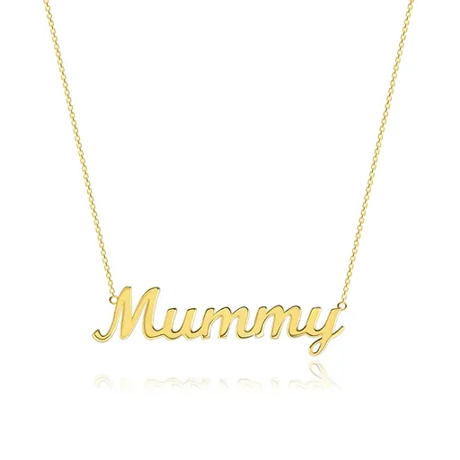 Náhrdelník ze žlutého 14K zlata - jemný řetízek, lesklý přívěsek - Mummy