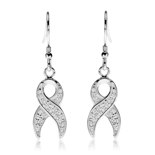 Stříbrné náušnice 925, stužky s překříženými konci, čiré zirkonky