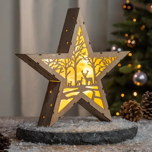 Haushalt international Světelná dřevěná hvězda s vánočním motivem