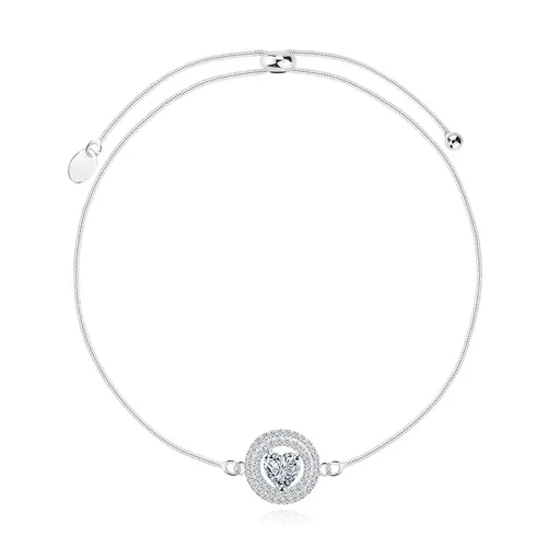 Nastavitelný náramek ze stříbra 925 - čiré zirkonové srdce v obrysu kruhu