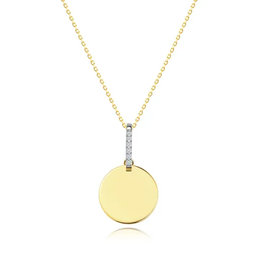 Náhrdelník ze 14K zlata - plochý kruh, očko s brilianty