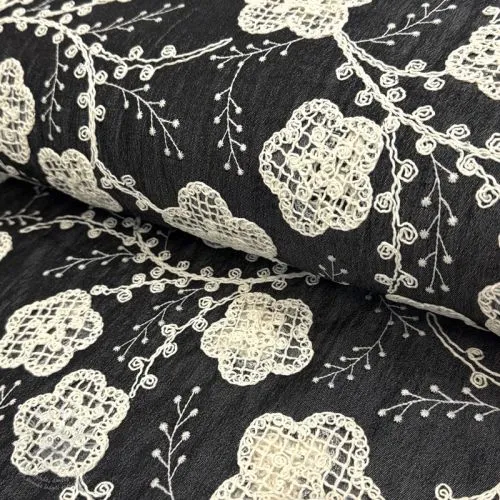 Bavlněná látka JEANS EMBROIDERY Flora design F