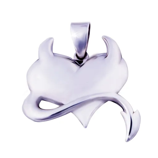 Lesklý stříbrný přívěsek 925 - srdce se zahnutým ocáskem a růžkama