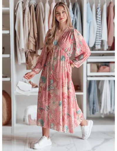 Dámské midi květinových šatů LILOVIE růžová