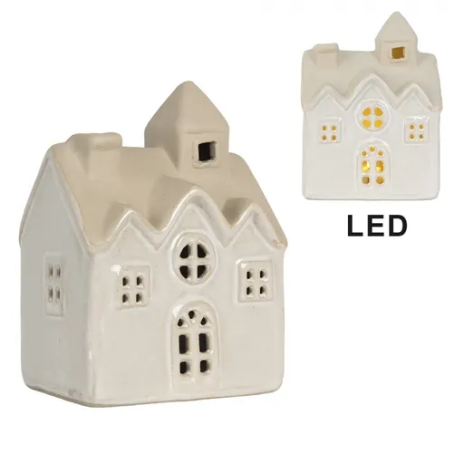 Béžový keramický svítící LED domek - 9*6*12 cm Clayre & Eef
