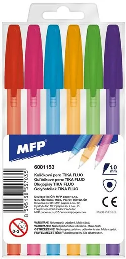 Kuličkové pero Tika 107 fluo - set 6 barev
