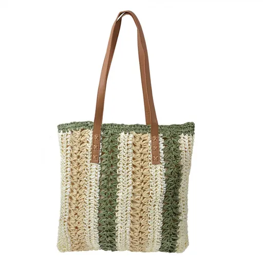 Béžovo-zelená plážová taška kabelka Beach Bag - 36*2*40 cm Clayre & Eef