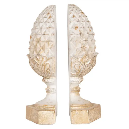 2ks béžová antik zarážka na knihy šiška Pine - 16*14*29 cm 6PR5483