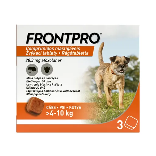 FRONTPRO Žvýkací tablety pro psy 4–10 kg 28,3 mg 3 tablety