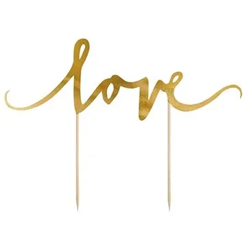 Dekorace na dort " love " zlatá 17cm - valentýn / svatba (5902230721883)