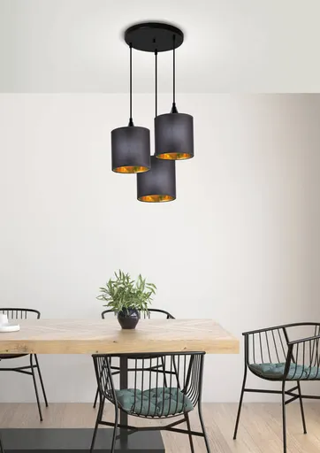 Závěsná lampa černá deska 3xE14 dlouhá