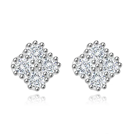 Náušnice ze stříbra 925 - čtyřlístek s čirými zirkony, puzetky