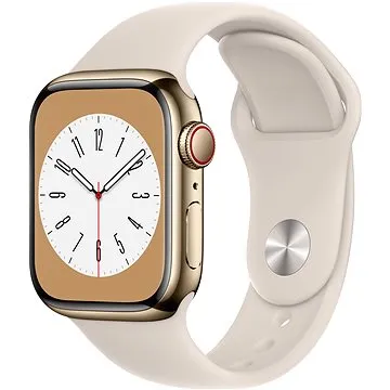 Apple Watch Series 8 41mm Cellular Zlatý nerez s hvězdně bílým sportovním řemínkem (MNJC3CS/A)