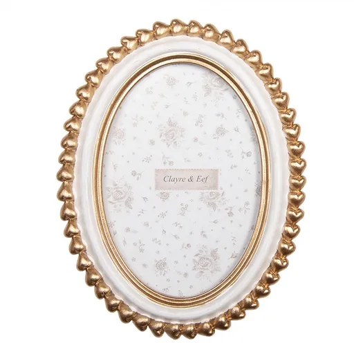 Bílý antik fotorámeček se zlatým srdíčkovým zdobením - 15*2*20 cm / 10*15 cm 2F1288