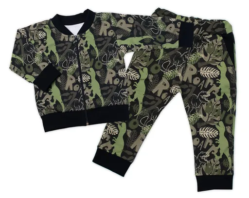 G-baby Stylová bavlněná tepláková souprava ,  Dino - khaki/černá