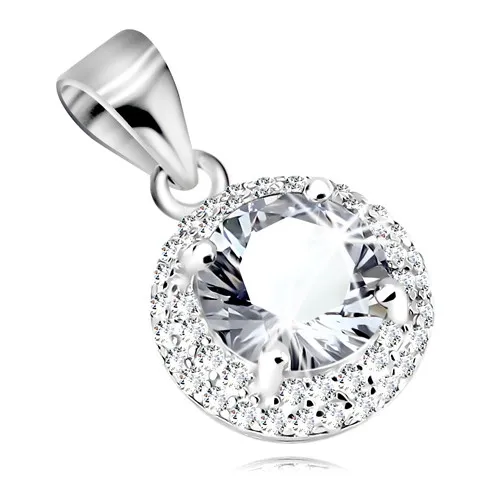 Stříbrný 925 přívěsek, kulatý zirkon čiré barvy, třpytivý zirkonový lem