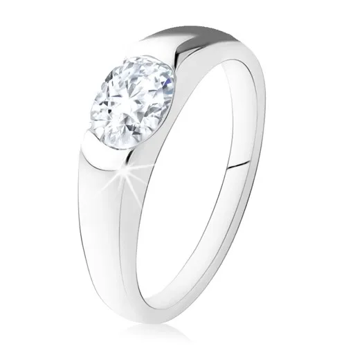 Zásnubní prsten ze stříbra 925, oválný čirý kamínek, hladká ramena - Velikost: 54