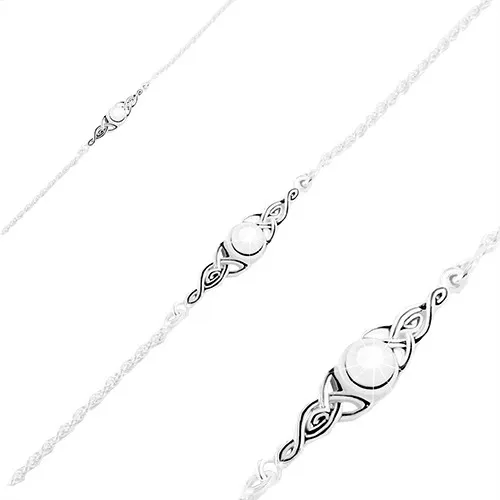 Náramek ze stříbra 925, lesklá kulička a patinované keltské uzly po stranách