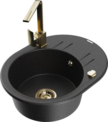 MEXEN/S Kevin granitový dřez s odkapávačem včetně baterie Rita, černá/stříbrná 6517-73-670300-50