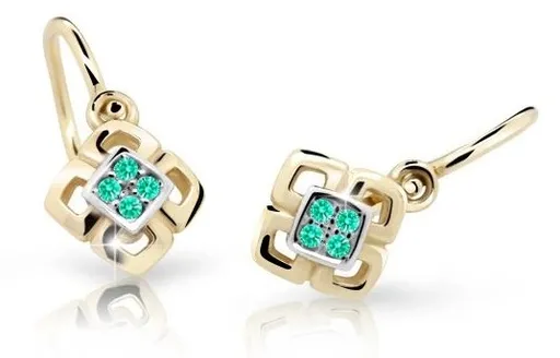 Cutie Jewellery Dětské bicolor náušnice ze žlutého zlata C2240-10-X-1 světle zelená