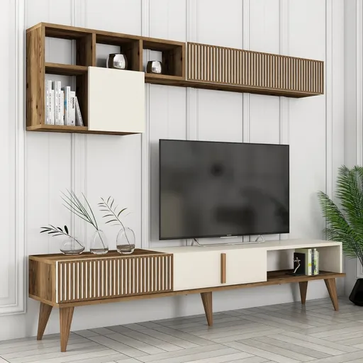 TV stěna / Sestava pod TV Milan TV - Walnut, Cream