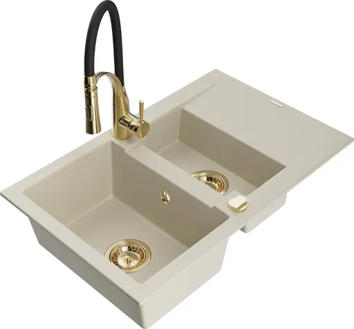 MEXEN/S Gaspar granitový dřez 1.5 s odkapávačem včetně baterie Aster, béžová 6507-69-73450-57-G