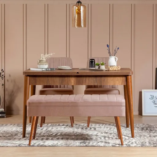 Jídelní set s rozkládacím stolem a židlemi (4 kusy) Vina 0900 - 3 - Walnut, Stone