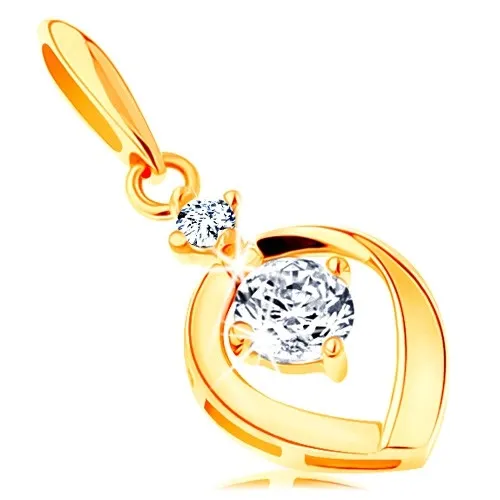 Přívěsek ze žlutého 14K zlata - kulatý čirý zirkon v obrysu kapky