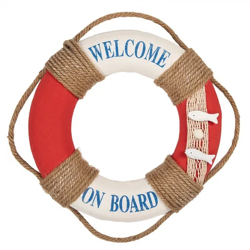 Bílo-červená dekorace záchranný kruh Lifebuoy Nautic - Ø 37*7 cm  Clayre & Eef