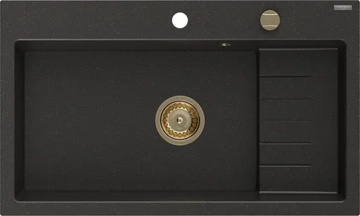 MEXEN/S Omar granitový dřez 800 x 480 mm, černá/zlatá metalik, zlatý sifon 6520801005-75-G