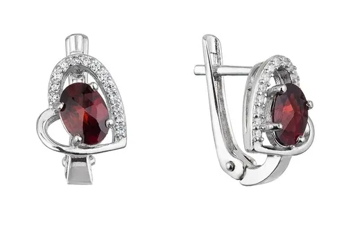 Evolution Group - Pavona Romantické stříbrné náušnice Srdce s pravým granátem 11496.3
