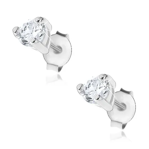 Stříbrné puzetky 925 - čirý zirkon se třemi kolíčky, 3,5 mm