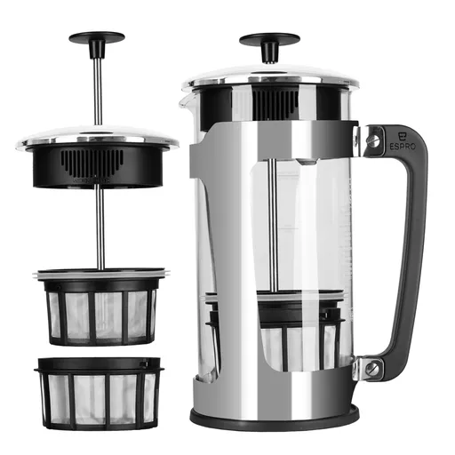 French press kávovar PRESS P5 950 ml, stříbrná, sklo / leštěná nerezová ocel, Espro