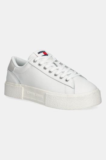 Kožené sneakers boty Tommy Jeans TJW FLATFORM SNEAKER bílá barva, EN0EN02698