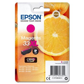 Epson originál ink C13T33634012, T33XL, magenta, 8,9ml, Epson Expression Home a Premium XP-530,630,635,830, purpurová