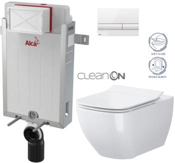 ALCADRAIN Renovmodul předstěnový instalační systém s bílým tlačítkem M1710 + WC CERSANIT CLEANON VIRGO + SEDÁTKO AM115/1000 M1710 ME1