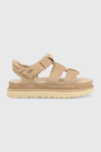 Semišové sandály UGG Goldenstar Strap dámské, béžová barva, na platformě, 1137890