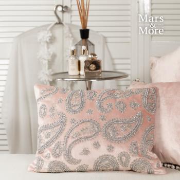 Růžový sametový polštář s ornamenty Paisley blush pink - 45*15*35cm SWHKFPBP