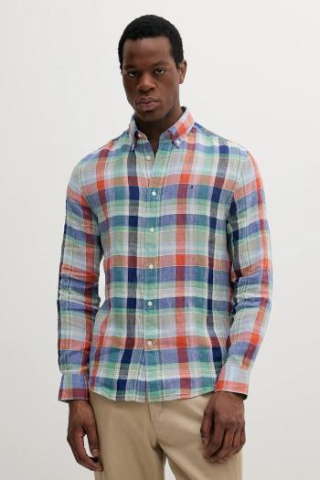 Ľanová košeľa Tommy Hilfiger tmavomodrá farba, regular, s golierom button-down, MW0MW39166