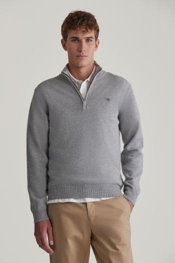 SVETR GANT SUPERFINE LAMBSWOOL HALF ZIP GREY MELANGE