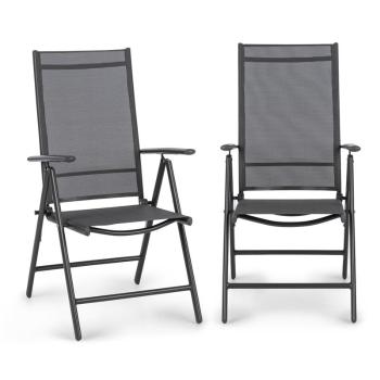 Blumfeldt Almeria Garden Chair, skládací židle, sada 2 kusů, 56,5 x 107 x 68 cm, Comfortmesh, antracitová