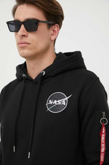 Mikina Alpha Industries x Nasa Dark Side Hoody pánská, černá barva, s kapucí, s potiskem, 108337.285