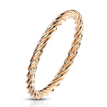 Prsteň z ocele medenej farby - pruhy stočené do tvaru lana, 2 mm - Veľkosť: 54 mm