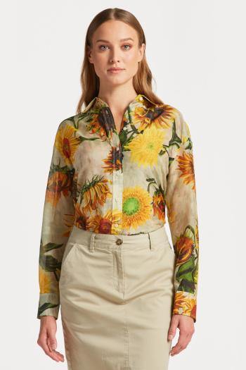 KOŠILE GANT REL COT SILK SUNFLOWER PRINT SHIRT CONCRETE BEIGE