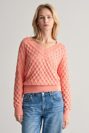 SVETR GANT TEXTURED KNIT V-NECK PEACHY PINK