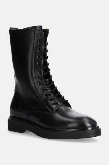 Kožené workery Calvin Klein FLAT MID LACE UP BOOT LTH dámské, černá barva, na plochém podpatku, HW0HW02181